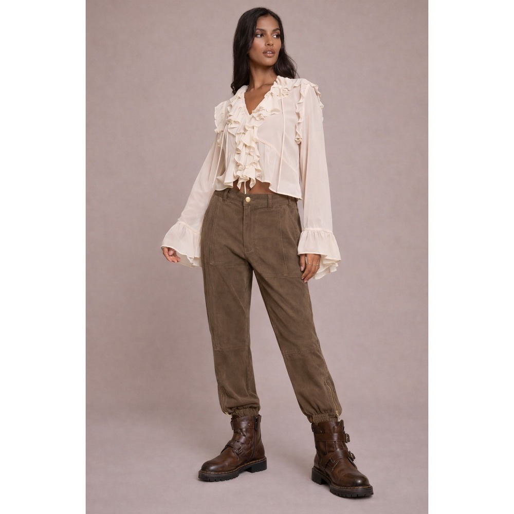 Jucca Cupro Jogger Pant Brown Made in Italy Tapered Zip Hem Brown IT38/2-4US NWT